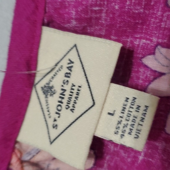 St. John's Bay linen blend top womens size large L fushia pink orange fl… - Picture 2 of 5